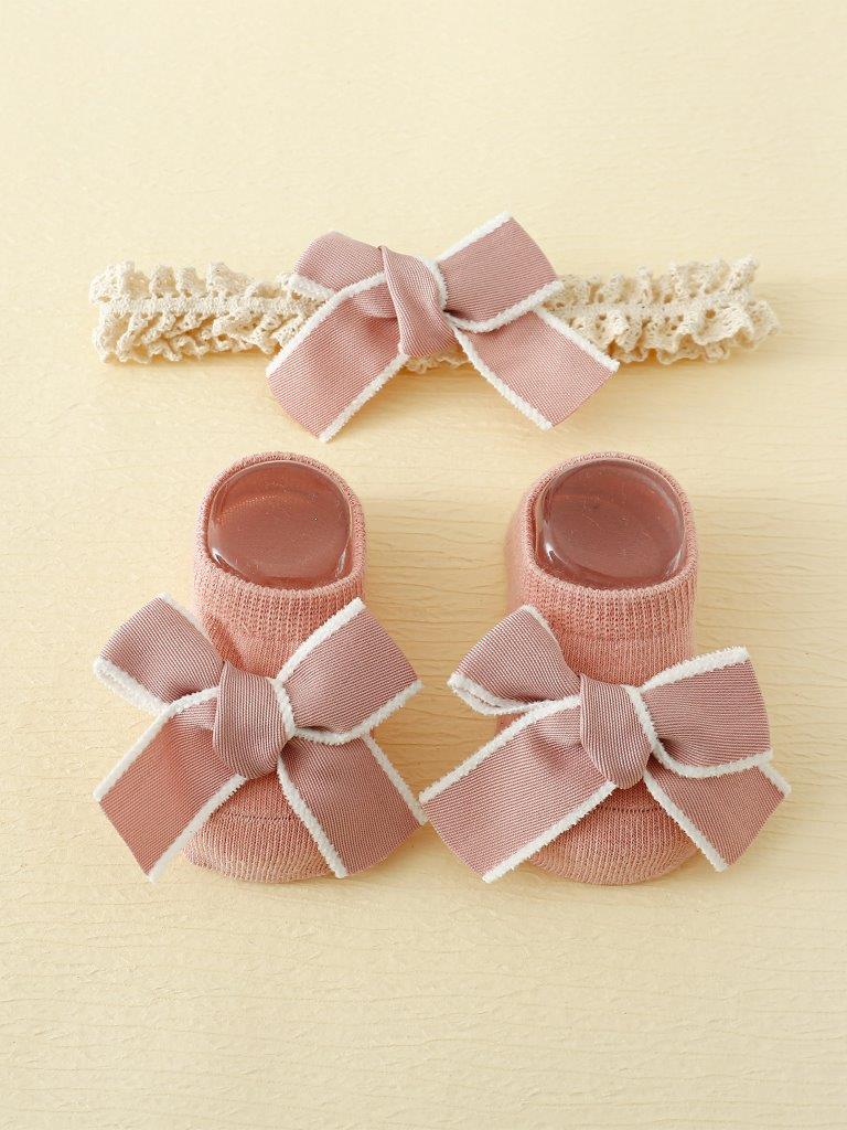 Baby Bow Socks With Headband (0-6 mnths)