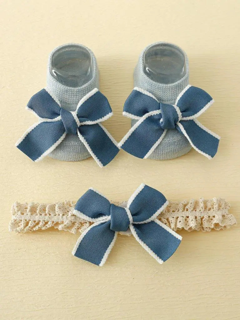 Baby Blue Bow Socks With Headband (6-12 months)