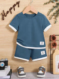 Baby Trimmed Dusty Blue Tee And Shorts Set