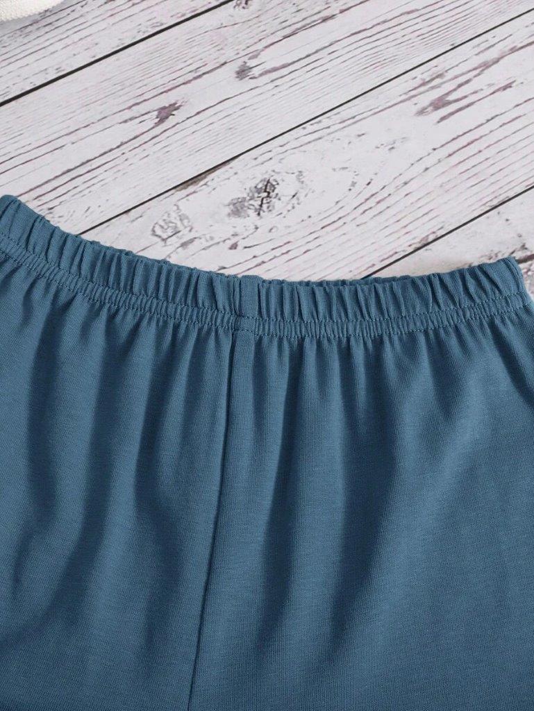 Baby Trimmed Dusty Blue Tee And Shorts Set
