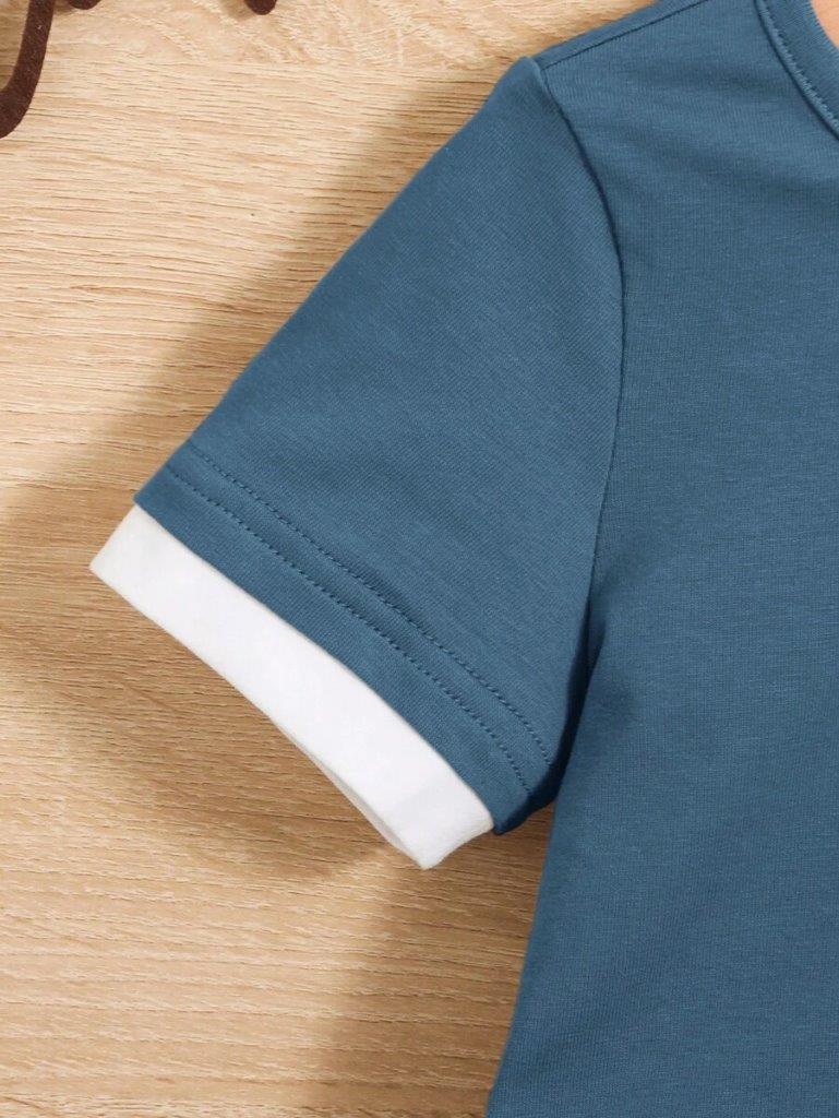Baby Trimmed Dusty Blue Tee And Shorts Set