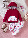 Baby Floral Print Pocket Hoodie Set