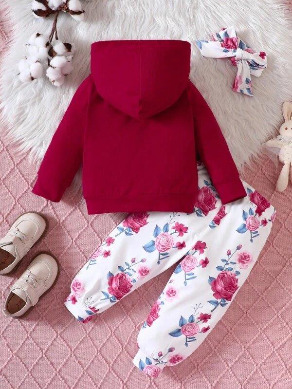 Baby Floral Print Pocket Hoodie Set