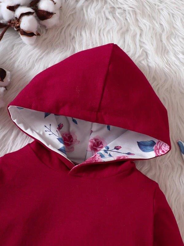 Baby Floral Print Pocket Hoodie Set