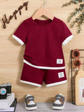 Baby Trimmed Burgundy Tee And Shorts Set