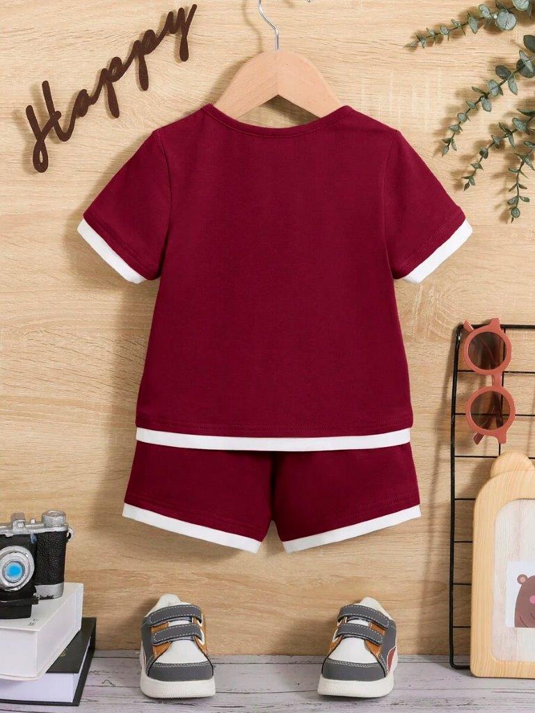 Baby Trimmed Burgundy Tee And Shorts Set