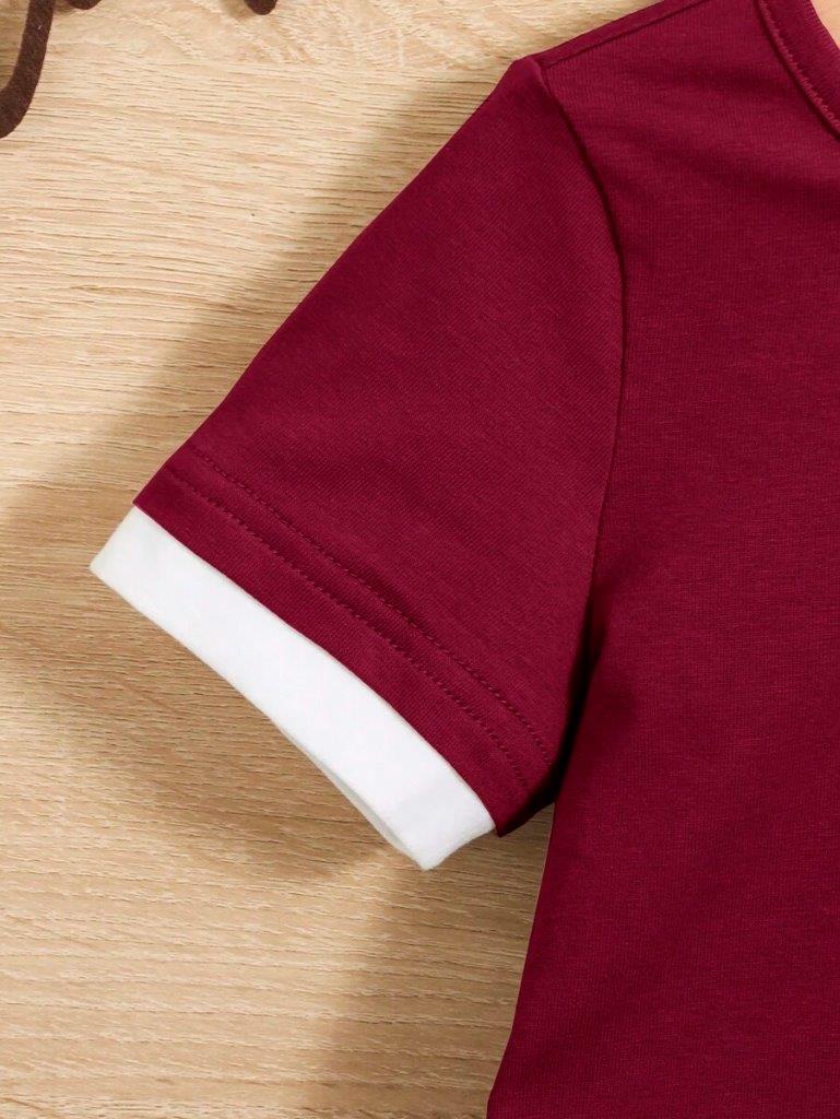 Baby Trimmed Burgundy Tee And Shorts Set