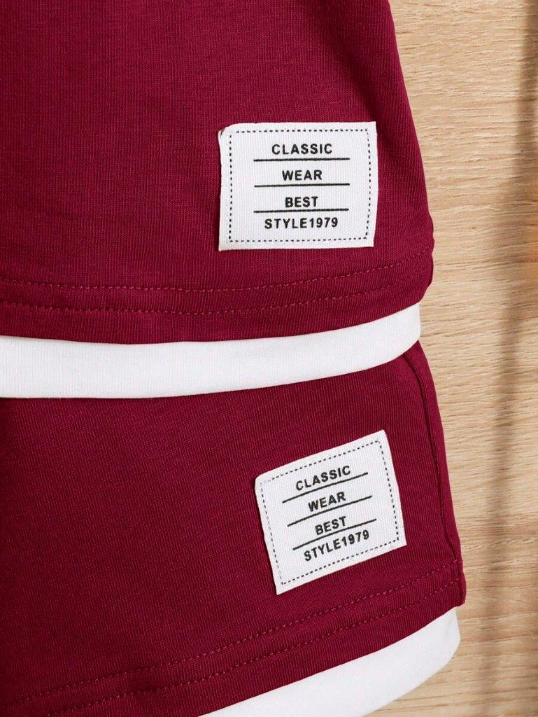 Baby Trimmed Burgundy Tee And Shorts Set