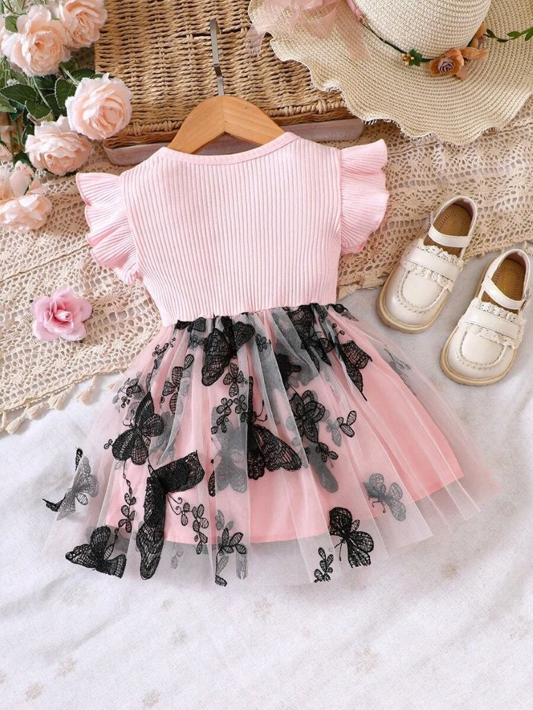 Baby Pink Butterfly Mesh Dress