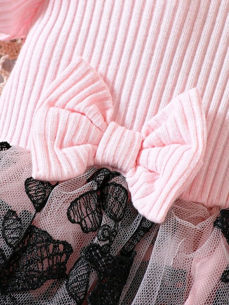 Baby Pink Butterfly Mesh Dress