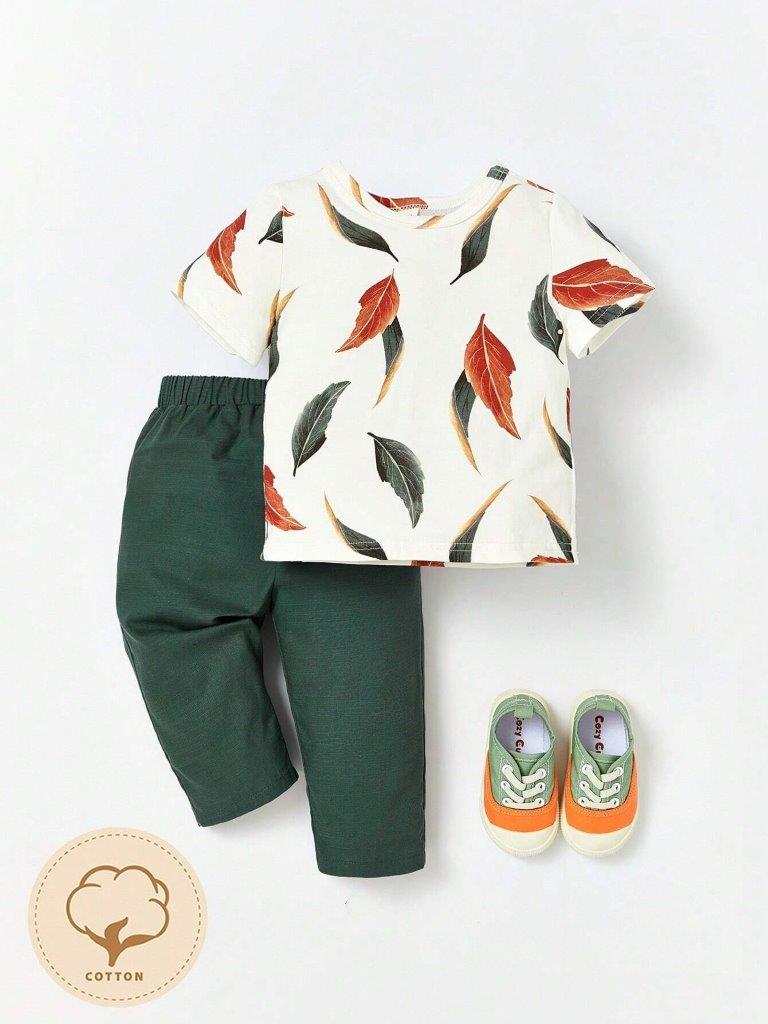 Baby leaf Print Tee and Pants Set