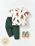Baby leaf Print Tee and Pants Set