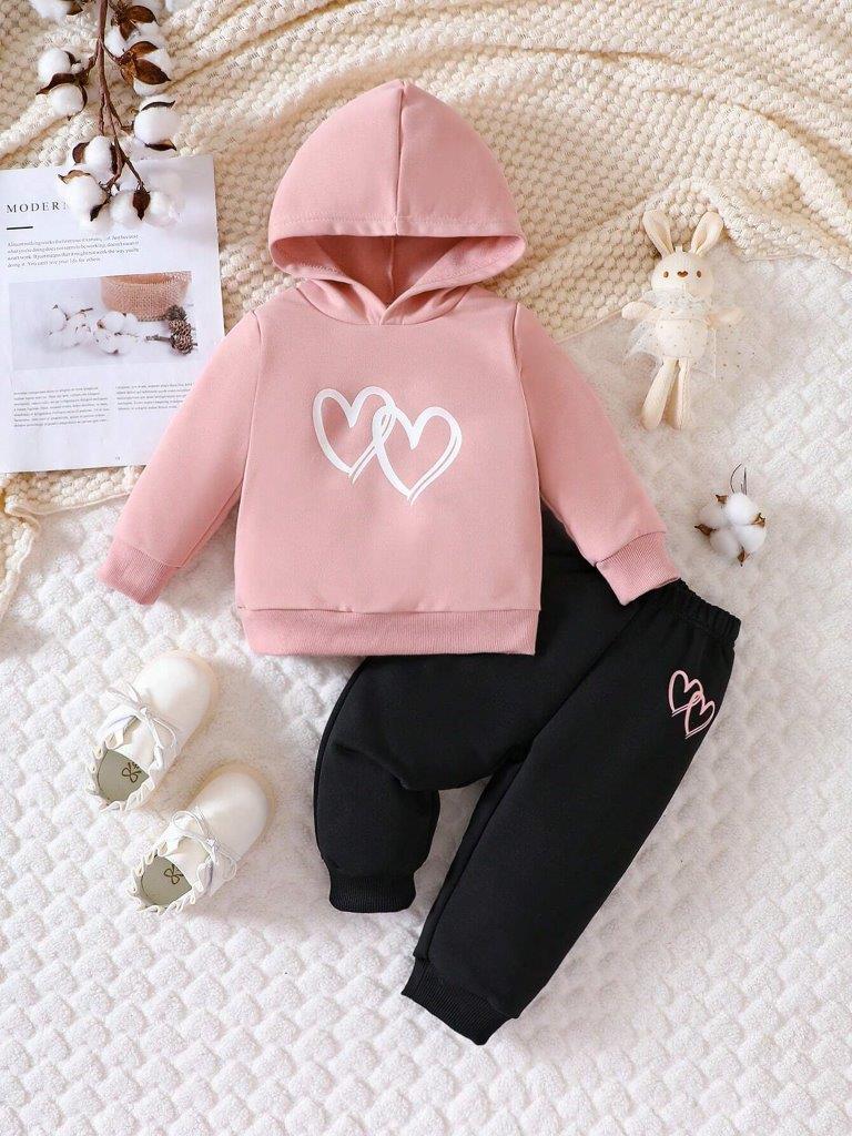 Baby Double Heart Print Tracksuit Set