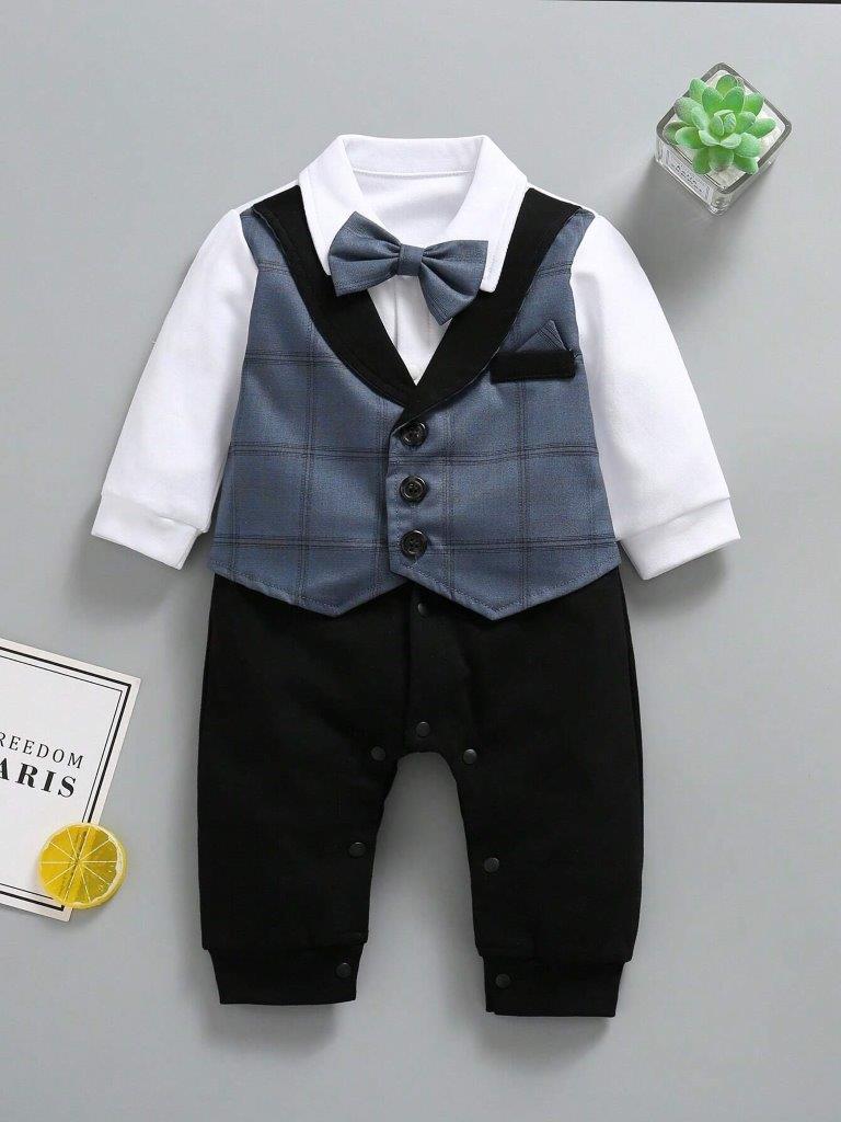 Baby Plaid Bow Tie 2 in 1 Jumpsuit