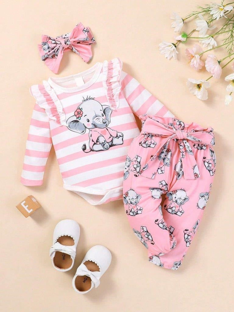 Baby Cartoon Ruffle Trim 3 Piece Set