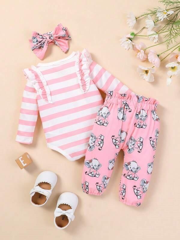 Baby Cartoon Ruffle Trim 3 Piece Set