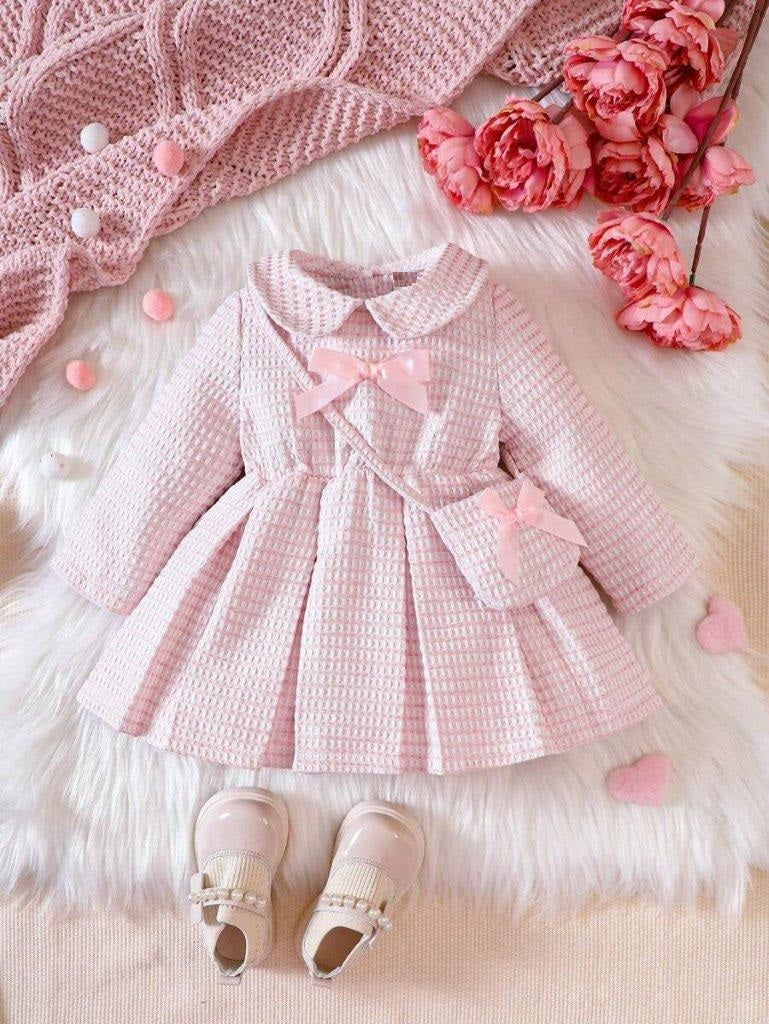 Baby Pink Front Bow Dress With Bag
