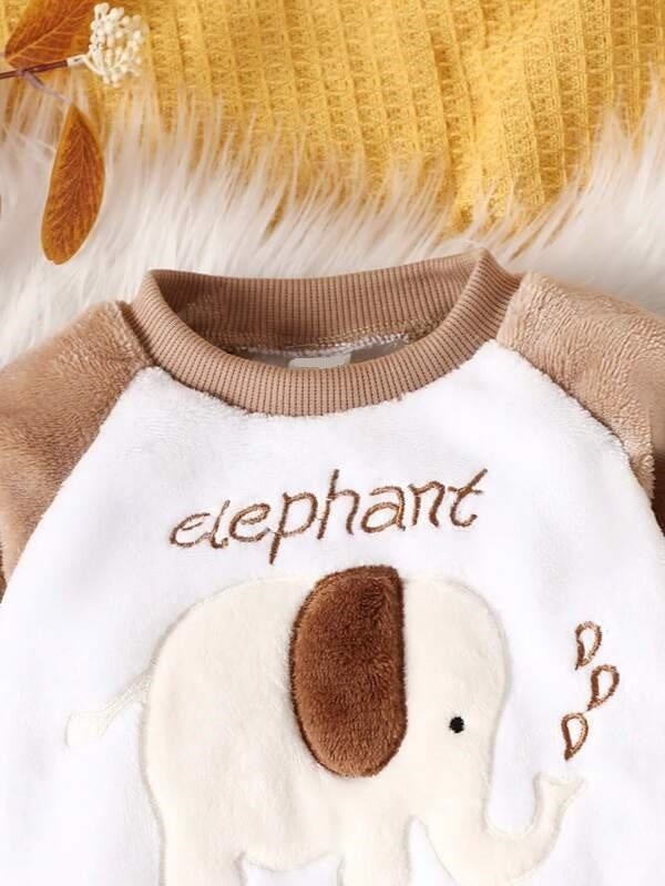 Baby Elephant Cartoon Pullover And Pants Set