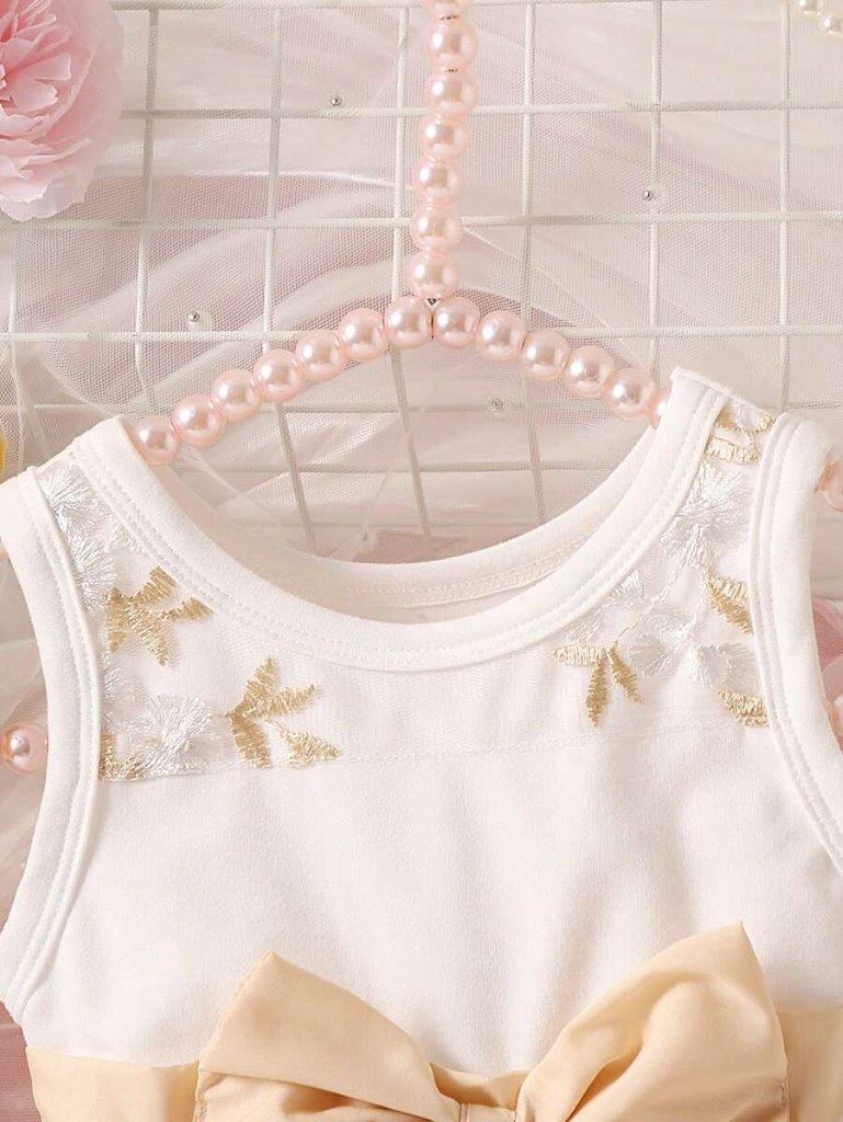 Baby White Floral Embroidery Bow Dress