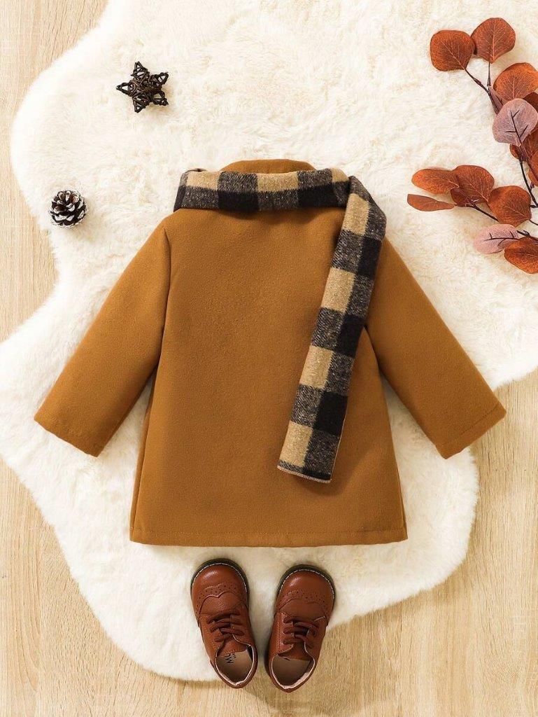 Baby Brown Coat With Plaid Scarf