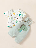 Baby Dinosaur Striped Overall 2 Piece Set