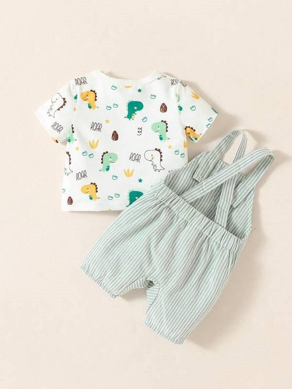 Baby Dinosaur Striped Overall 2 Piece Set