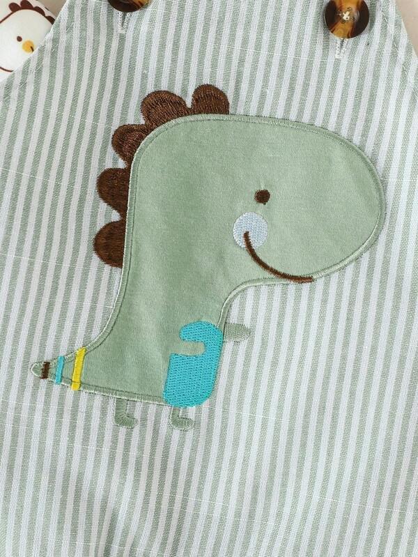 Baby Dinosaur Striped Overall 2 Piece Set