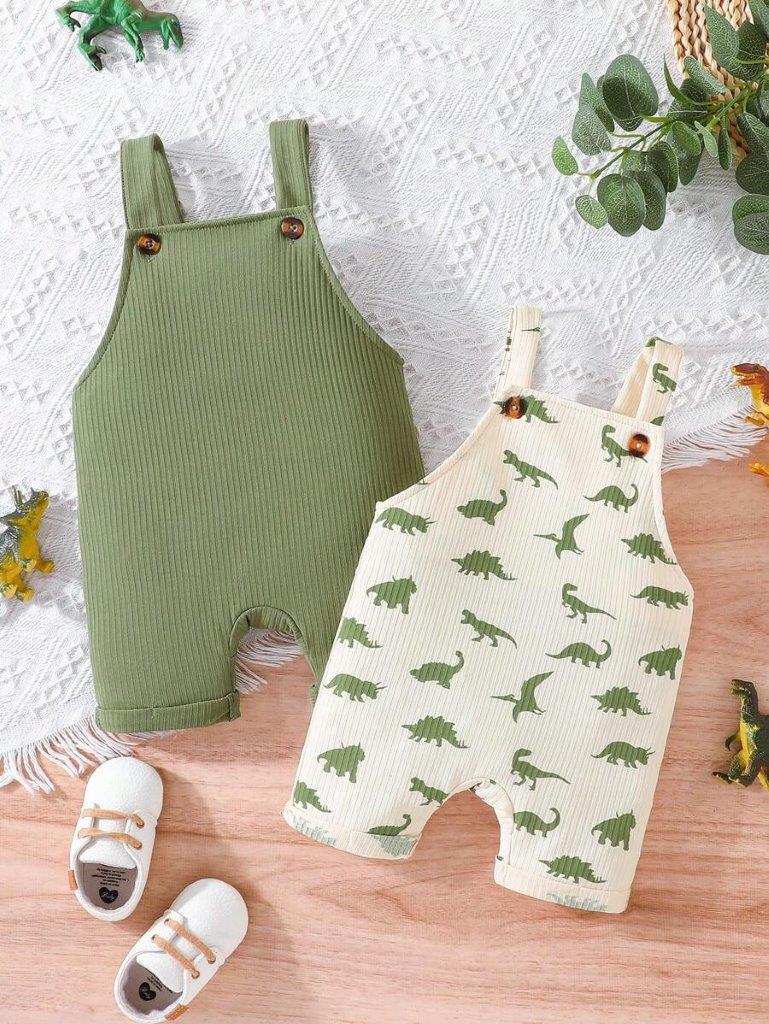 Baby 2 Piece Dino Print Romper Set Green