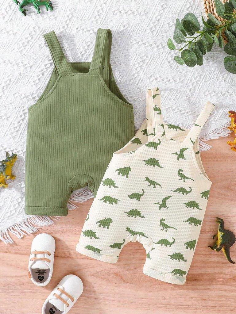 Baby 2 Piece Dino Print Romper Set Green