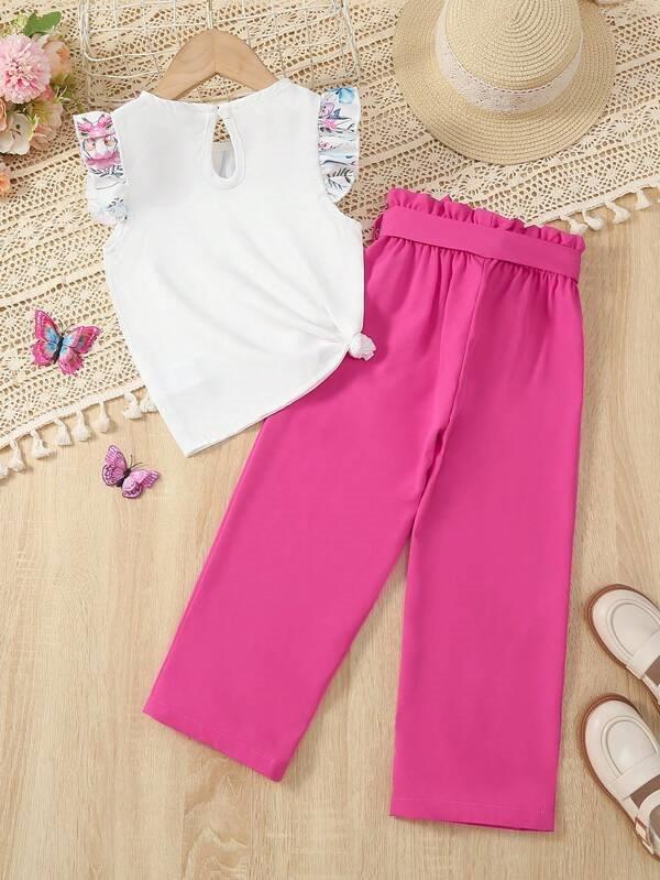 Toddler Girls Ruffle Tee And Belted Pants Set