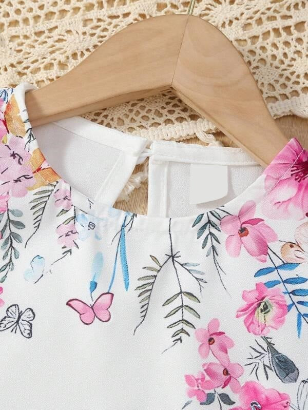 Toddler Girls Ruffle Tee And Belted Pants Set