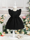 Baby Black Bow Ruffle Trim Dress