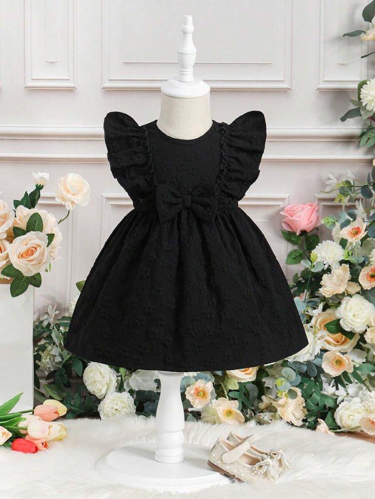 Baby Black Bow Ruffle Trim Dress