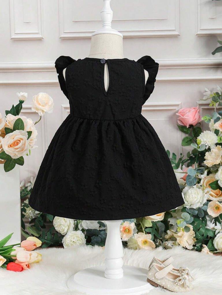 Baby Black Bow Ruffle Trim Dress
