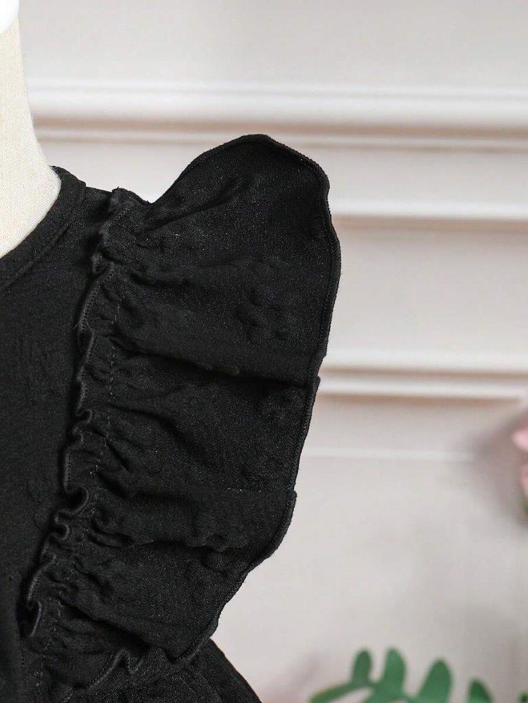 Baby Black Bow Ruffle Trim Dress