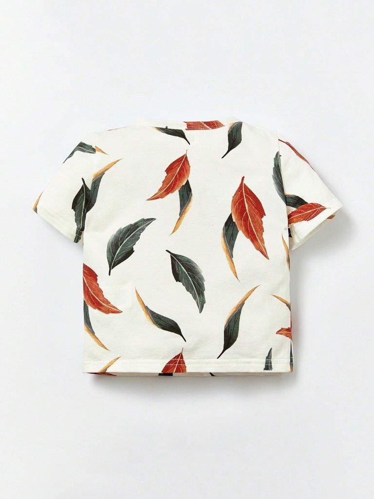 Baby leaf Print Tee and Pants Set Black
