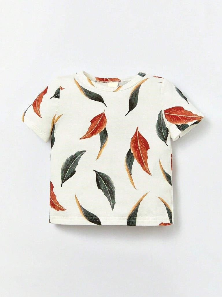 Baby leaf Print Tee and Pants Set Black