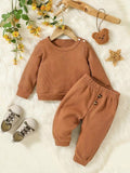 Baby Waffle Pullover And Button Pants Set