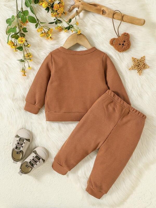 Baby Waffle Pullover And Button Pants Set