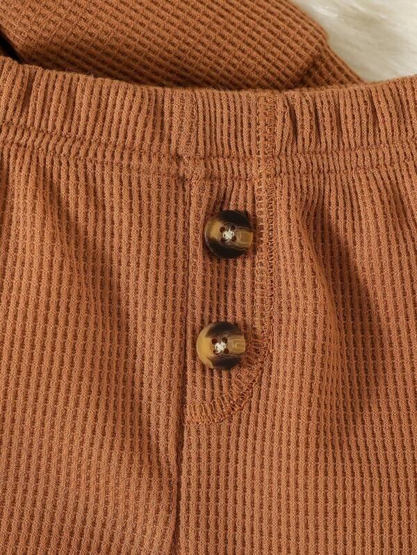 Baby Waffle Pullover And Button Pants Set