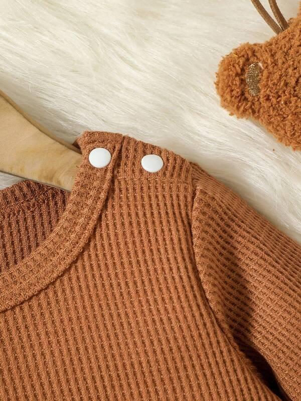 Baby Waffle Pullover And Button Pants Set