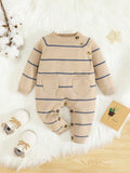 Baby Unisex Knitted Stripe Pocket Jumpsuit