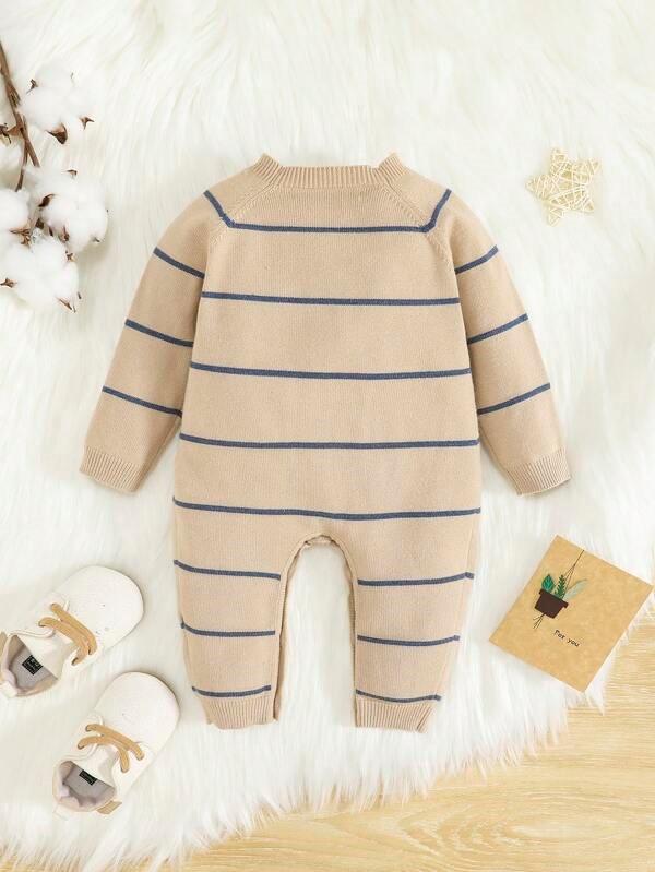 Baby Unisex Knitted Stripe Pocket Jumpsuit