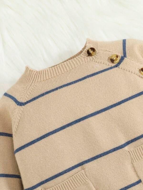 Baby Unisex Knitted Stripe Pocket Jumpsuit