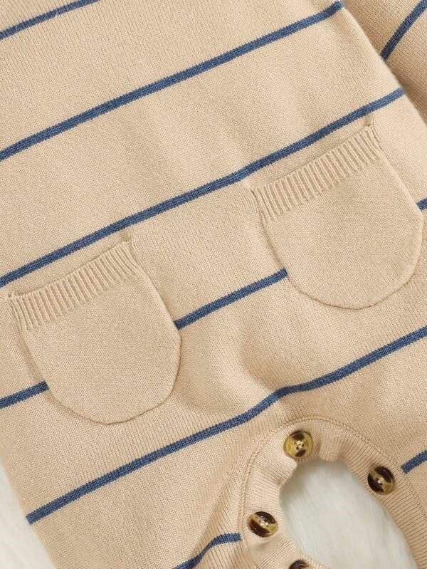 Baby Unisex Knitted Stripe Pocket Jumpsuit