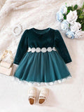 Baby Velvet Pattern Belt Dress