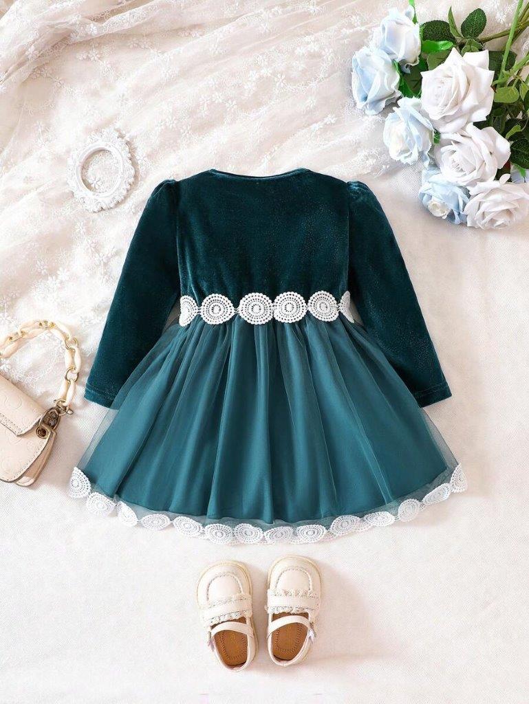 Baby Velvet Pattern Belt Dress