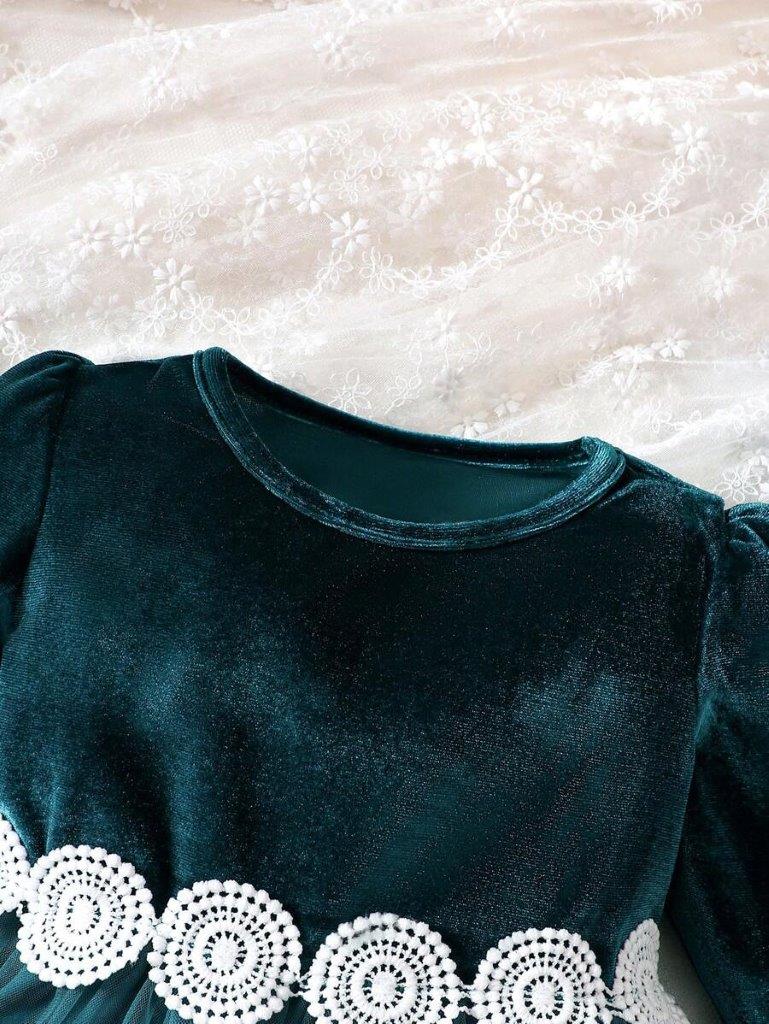 Baby Velvet Pattern Belt Dress
