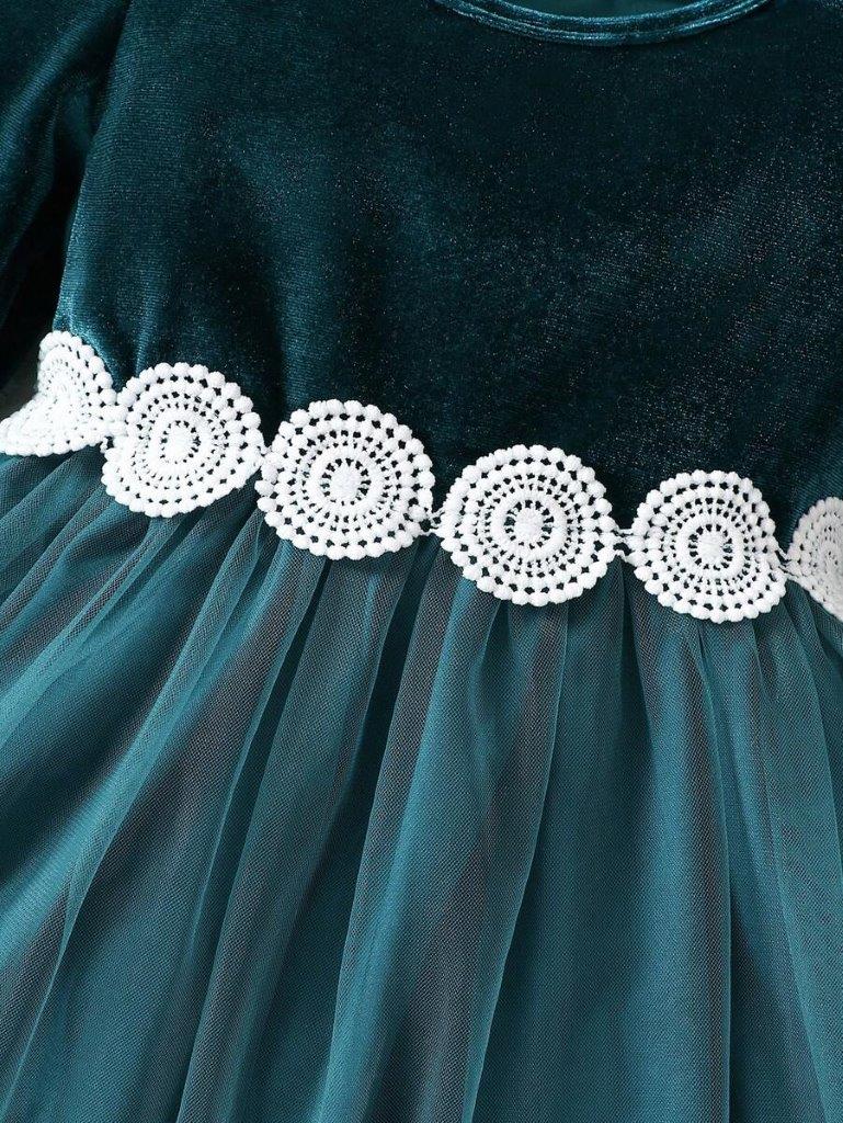 Baby Velvet Pattern Belt Dress