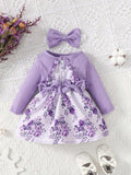 Baby Purple Double Bow Flower Dress Set